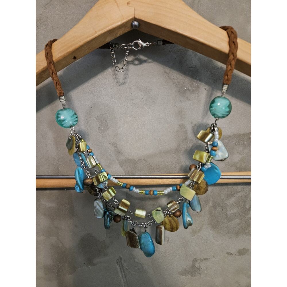 Bohemian Multicolor Shell & Glass Beaded Adjustable Cord Necklace, Lobster Clasp
